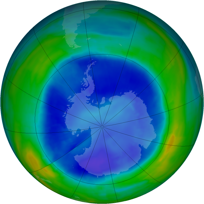 Antarctic ozone map for 06 September 2015